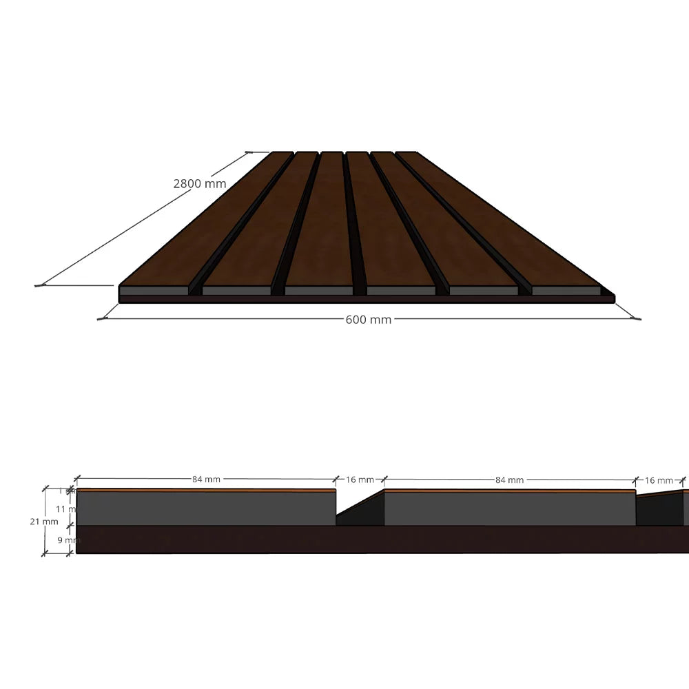 Akoestische wandpanelen breed Rustiek eiken 280cm